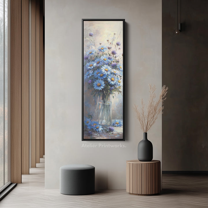Blue Daisies Vertical Tall Wall Art Large Framed Canvas
