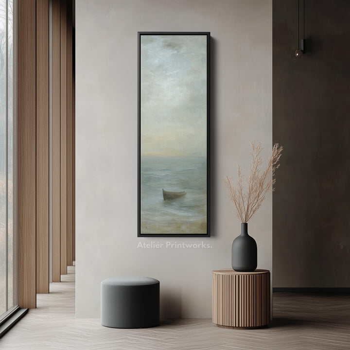 Neutral Coastal Framed Vertical Long Canvas Wall Art Prints for Living Room