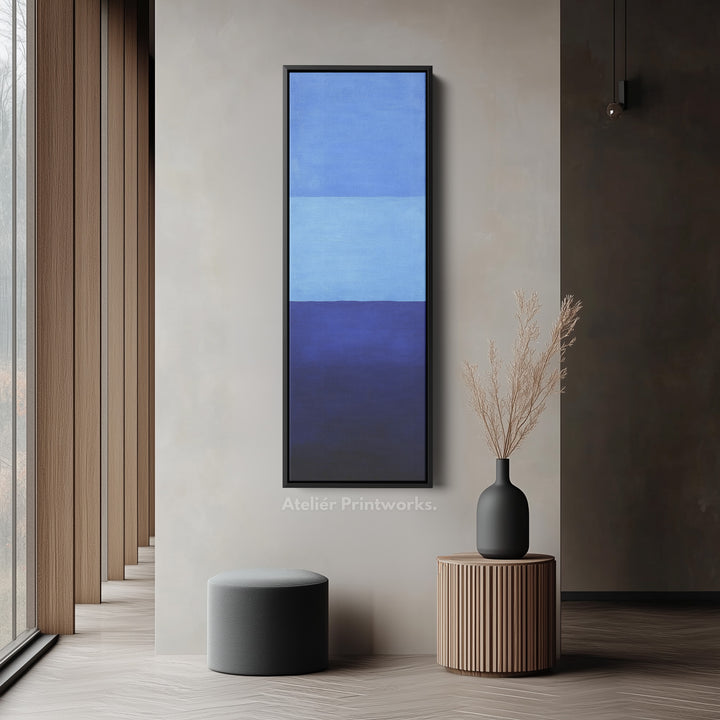 Minimalist Blue Living Room Decor Vertical Wall Art - Tall Long Narrow Vertical