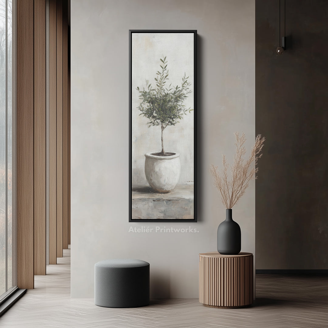 Rustic Olive Tree Long Narrow Vertical Wall Art Canvas
