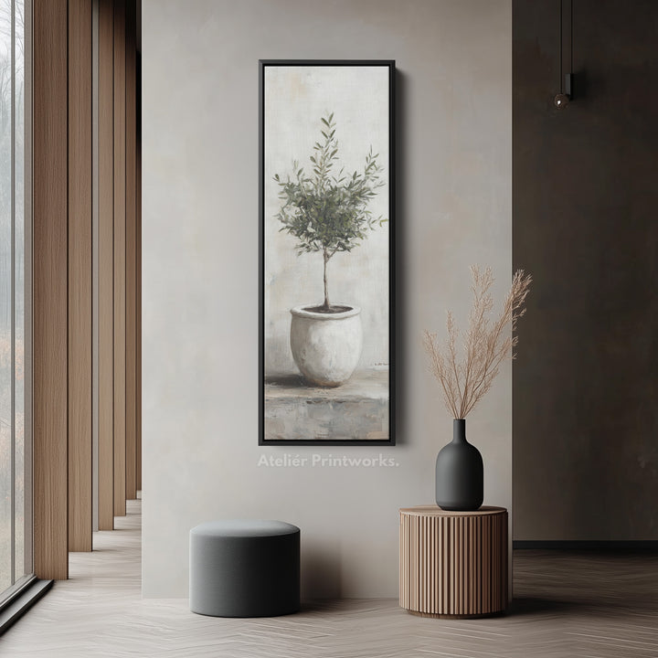 Rustic Olive Tree Long Narrow Vertical Wall Art Canvas
