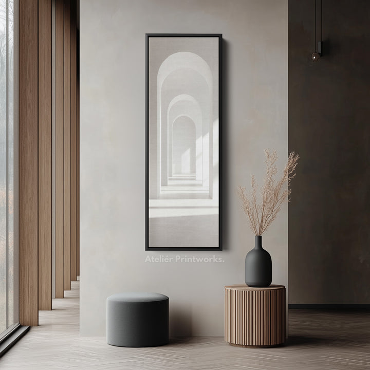 Minimalist White Arch Tall Vertical Framed Canvas Decor