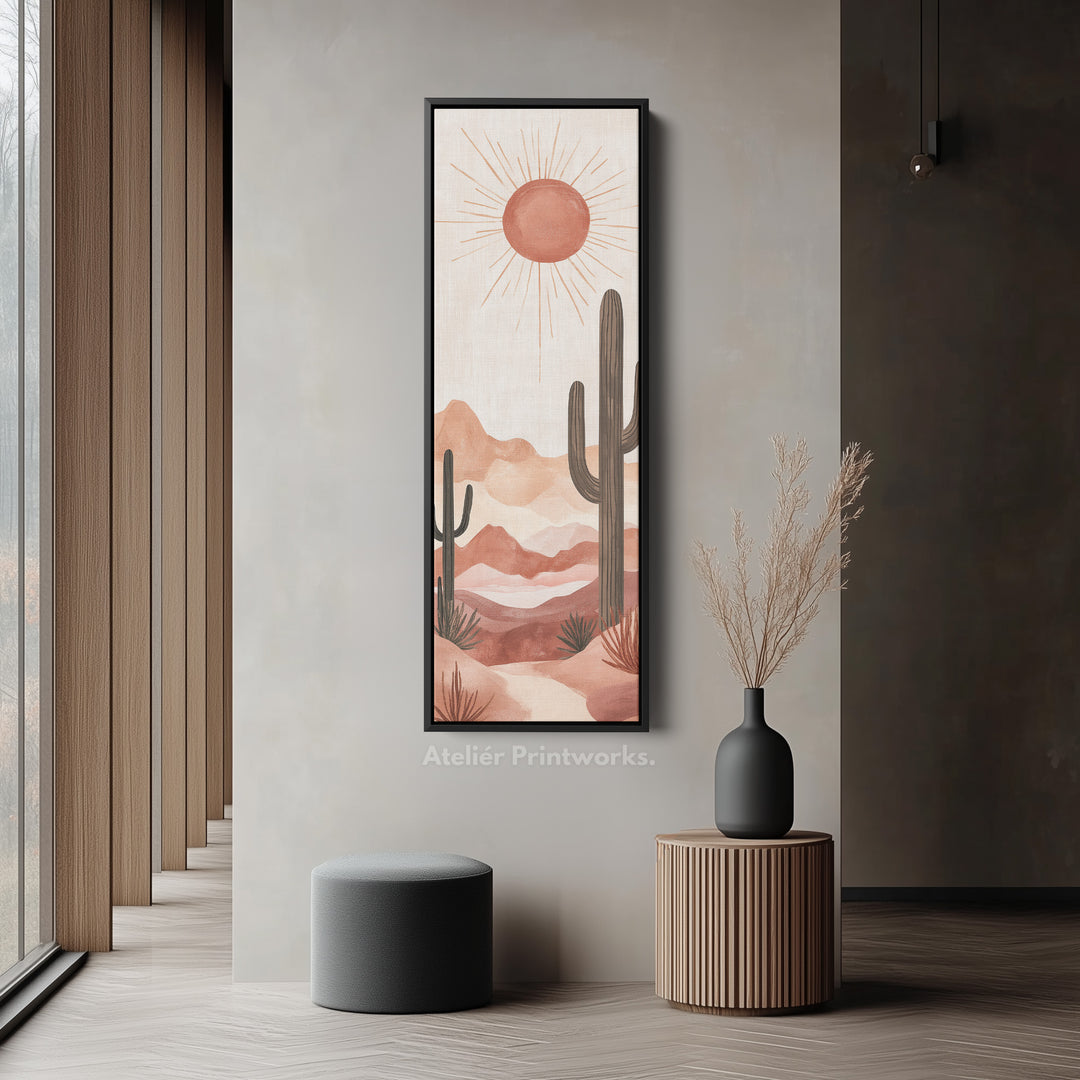 Long Tall Vertical Framed Canvas Wall Art Cacti Desert Landscape
