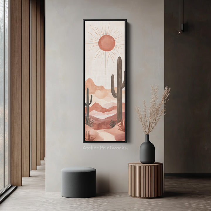 Long Tall Vertical Framed Canvas Wall Art Cacti Desert Landscape