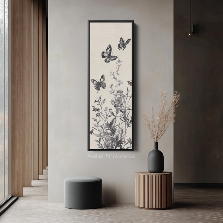 Botanical Wildflower Butterflies Vertical Long Wall Decor