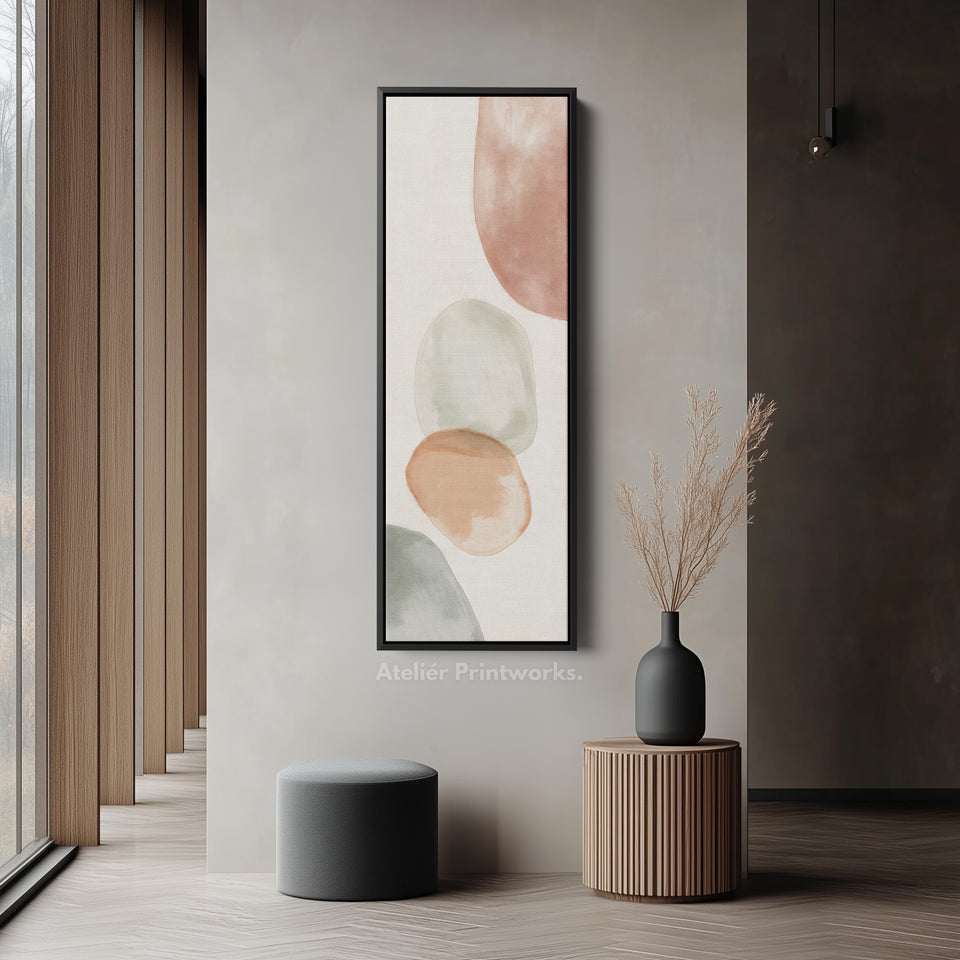 Vertical Beige Abstract Long Framed Canvas Decor