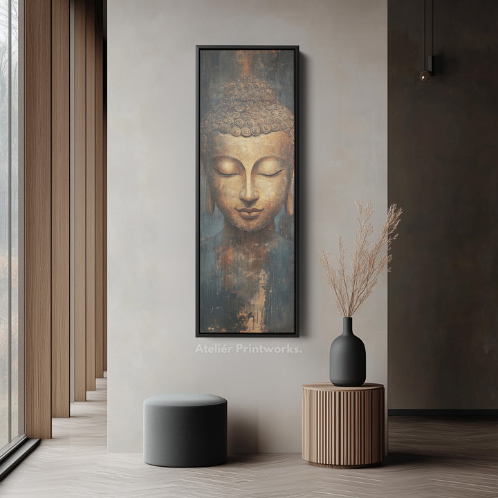 Golden Buddah Vertical Long Framed Canvas Wall Art