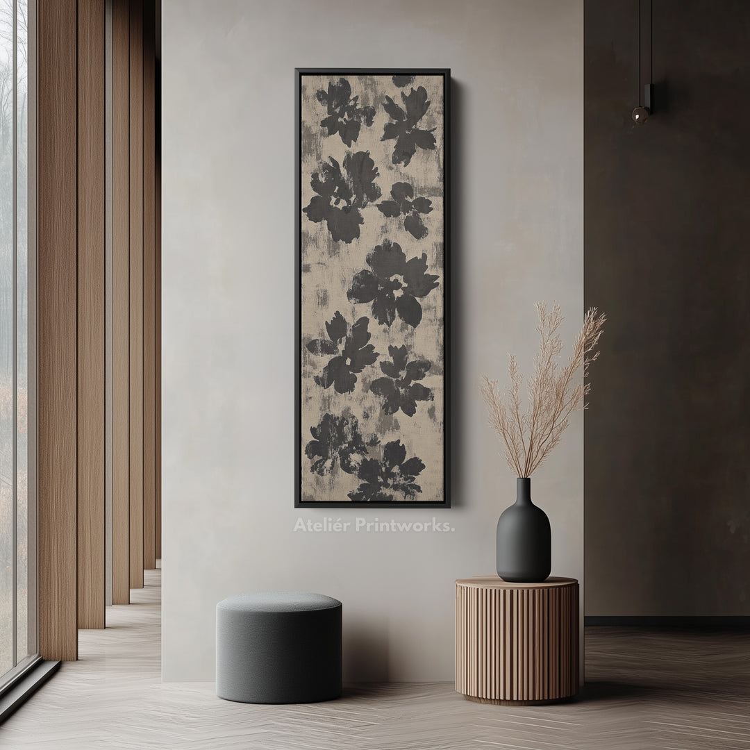 Black Abstract Floral Vertical Long Framed Canvas Wall Art