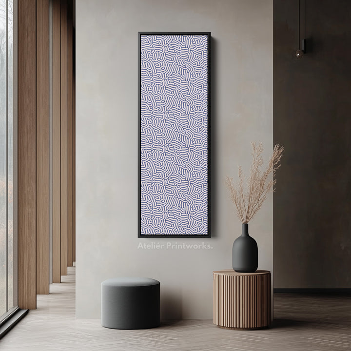 Blue & Beige Organic Pattern Long Vertical Wall Art