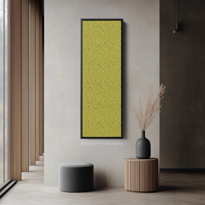 Yellow & Black Organic Pattern Long Vertical Wall Art
