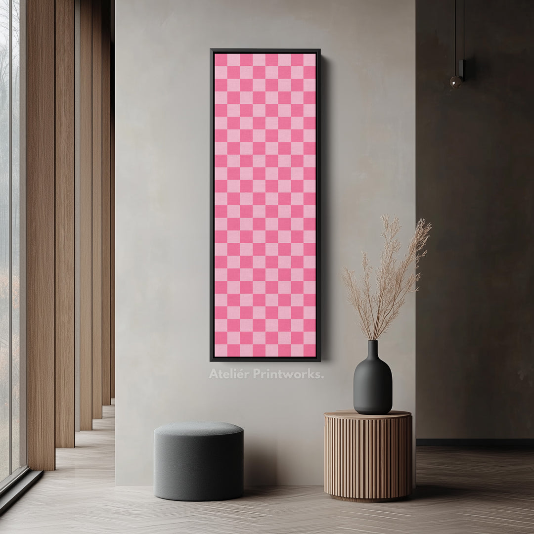 Pink Checkered Gingham Vertical Slim Wall Art