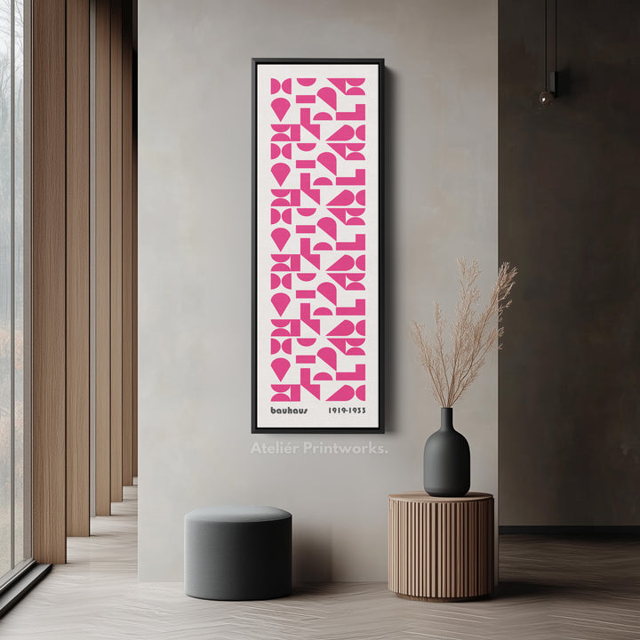 Pink Mid Century Bauhaus Vertical Long Canvas Wall Art