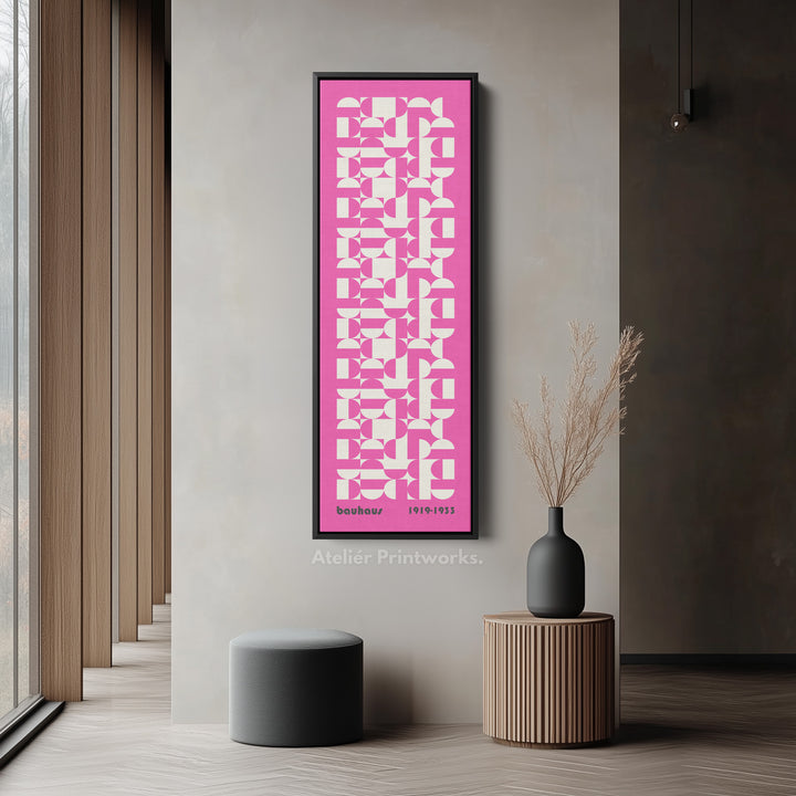 Vertical Long Wall Art Pink & White Bauhaus Geometric