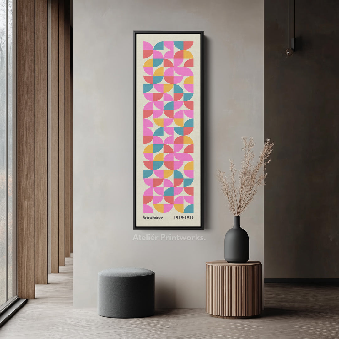 Narrow Long Framed Canvas Bauhaus Beige Geometric