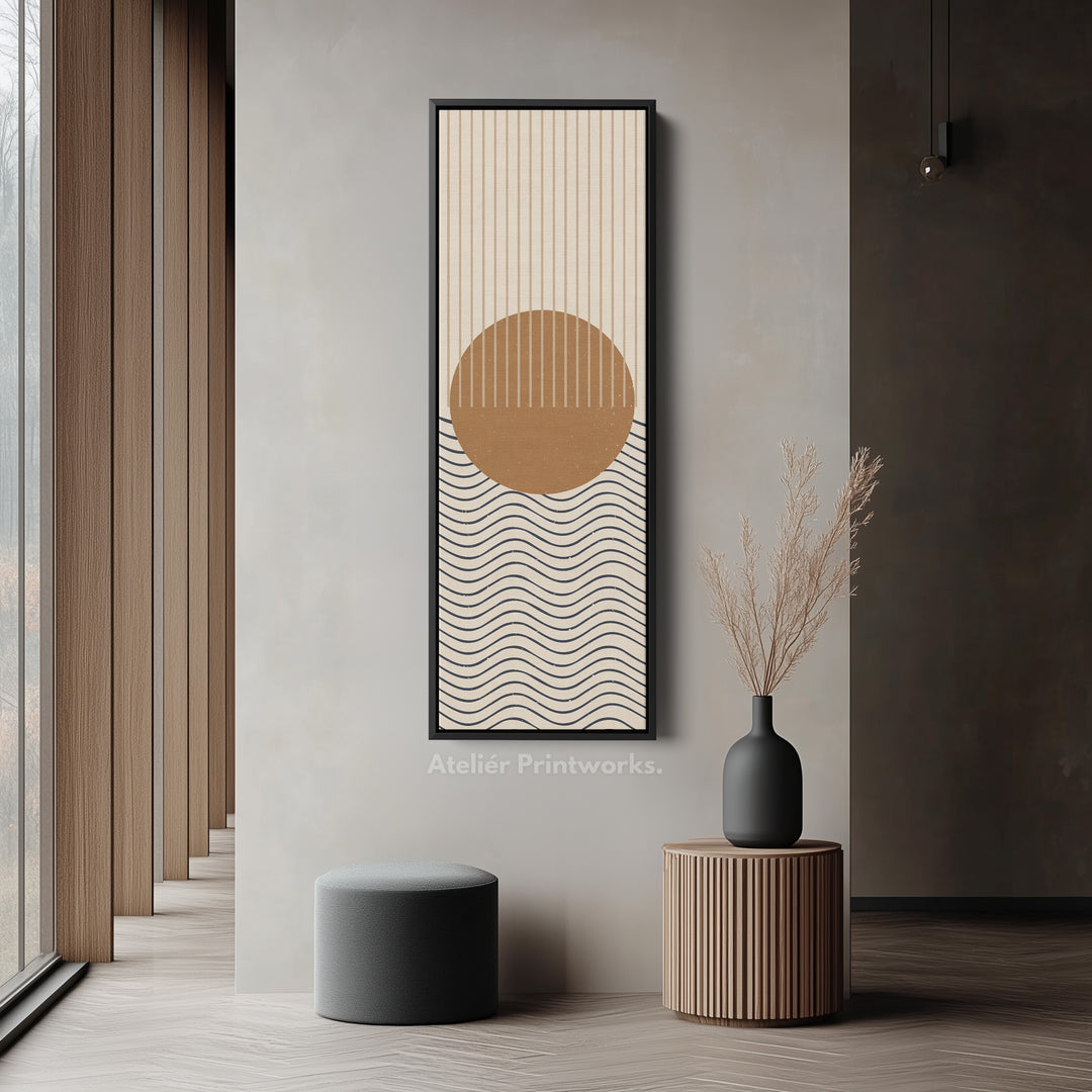 Lever de soleil sur les vagues Toile murale verticale minimaliste pour chambre ou espace de méditation
