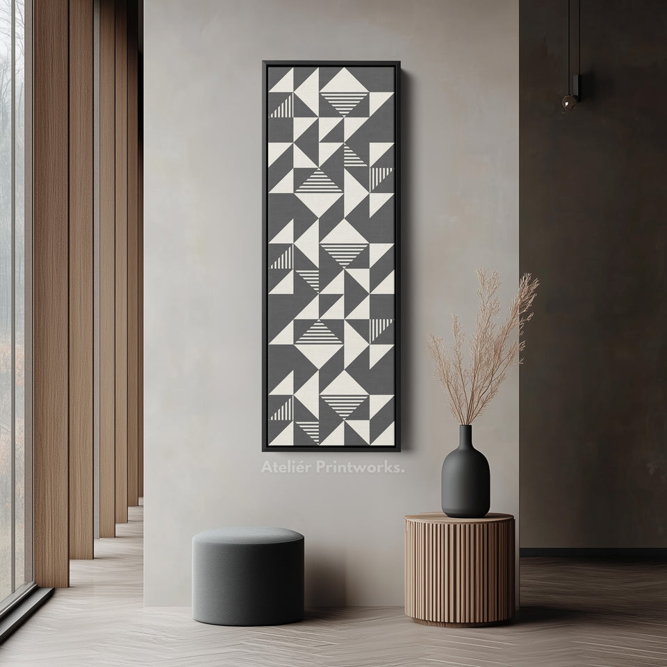 Abstract Triangles Tall Vertical Canvas Wall Art for Bedroom or Office Space
