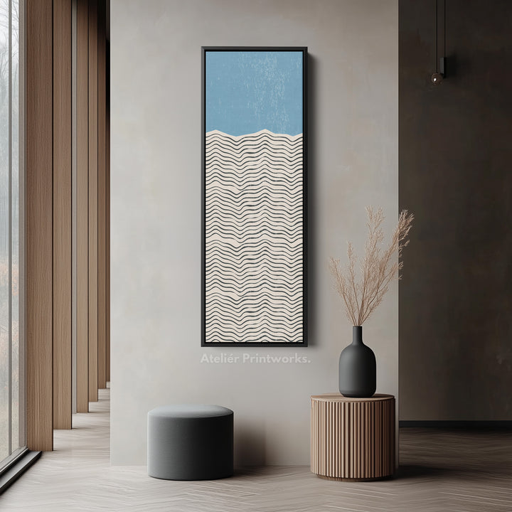 Modern Sunrise Waves Yellow Vertical Framed Canvas Wall Art for Hallway or Bedroom