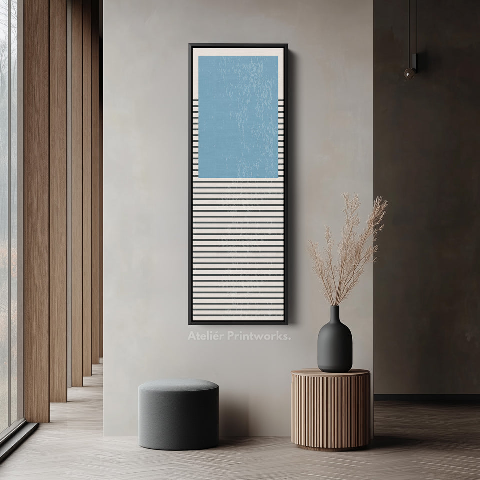 Retro Sun and Lines Vertical Framed Canvas Wall Art for Hallway or Living Room