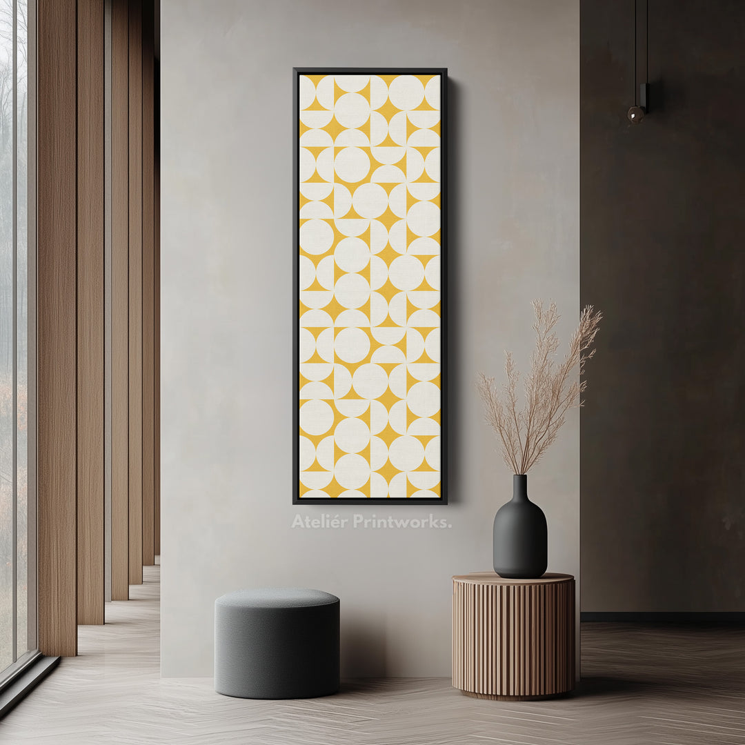Geometric Mustard Circles Vertical Framed Canvas Wall Art for Living Room or Office