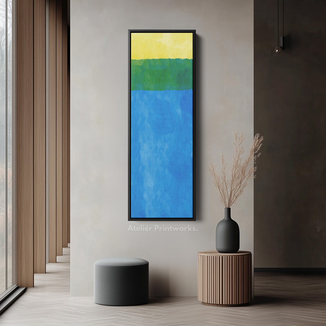 Abstract Horizon Blue and Yellow Vertical Framed Canvas Wall Art for Bedroom or Living Room