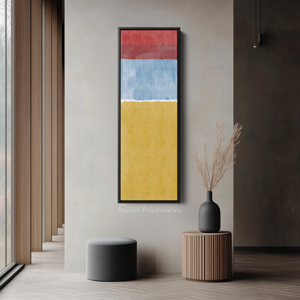 Modern Color Block Red and Yellow Vertical Framed Canvas Wall Art for Office or Hallway