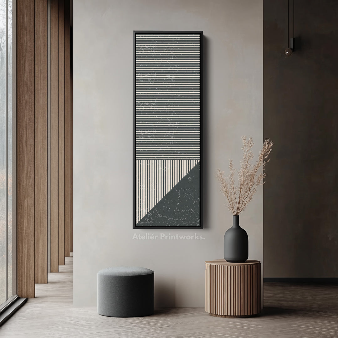 Minimalist Striped Geometry Vertical Framed Canvas Wall Art for Office or Hallway
