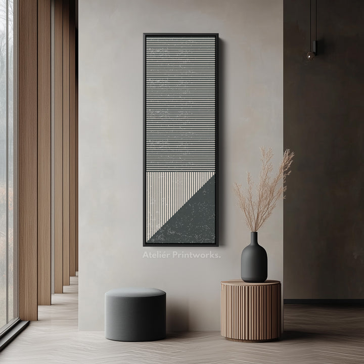 Minimalist Striped Geometry Vertical Framed Canvas Wall Art for Office or Hallway