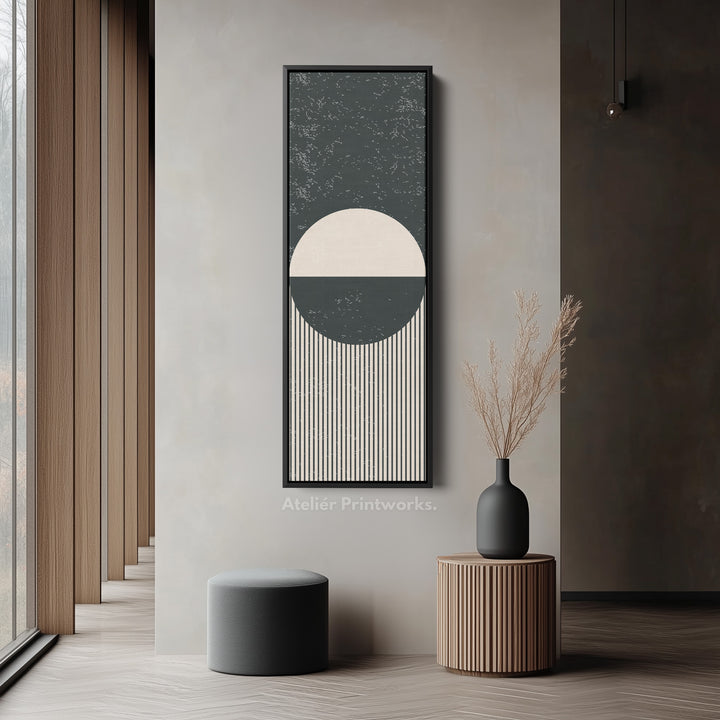 Minimalist Circle Stripes Vertical Framed Canvas Wall Art for Office or Bedroom