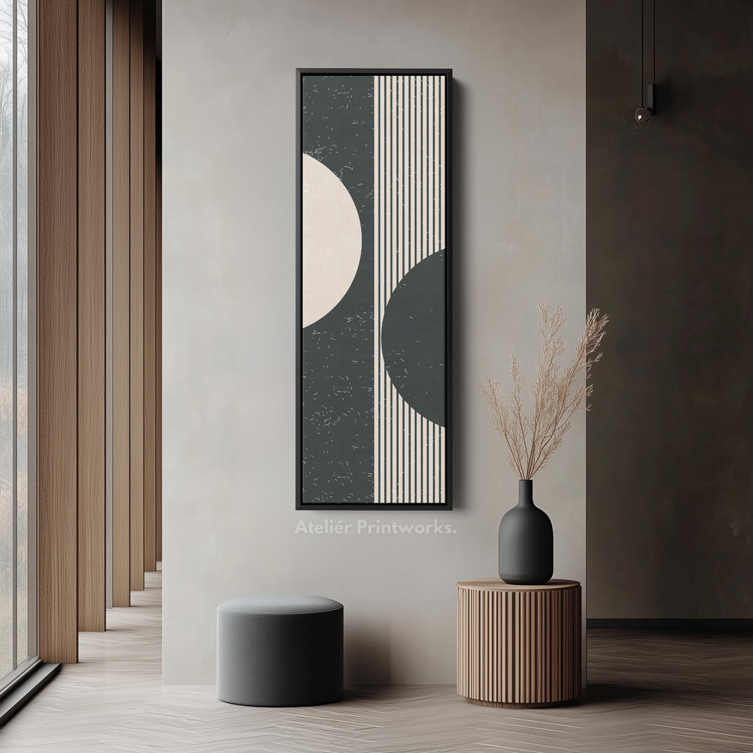 Split Circle Minimalist Vertical Framed Canvas Wall Art for Hallway or Office