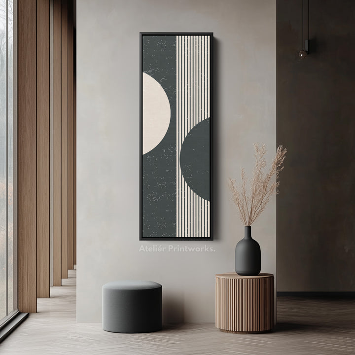 Split Circle Minimalist Vertical Framed Canvas Wall Art for Hallway or Office