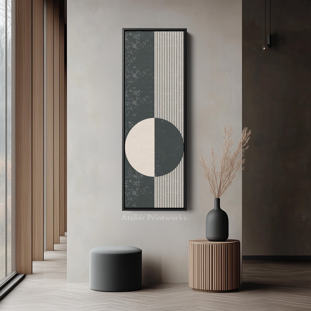 Art mural en toile encadrée verticale abstraite Chevron Sun pour couloir ou chambre