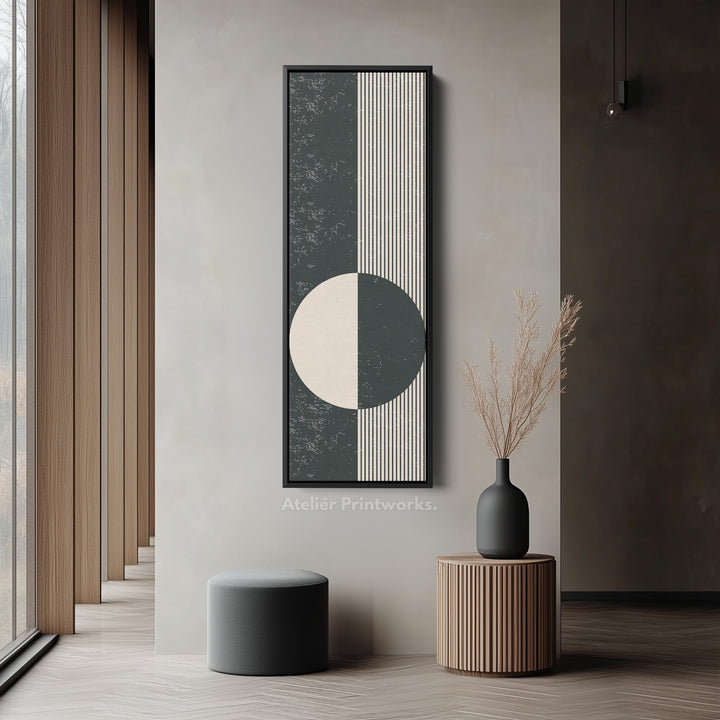 Art mural en toile encadrée verticale abstraite Chevron Sun pour couloir ou chambre