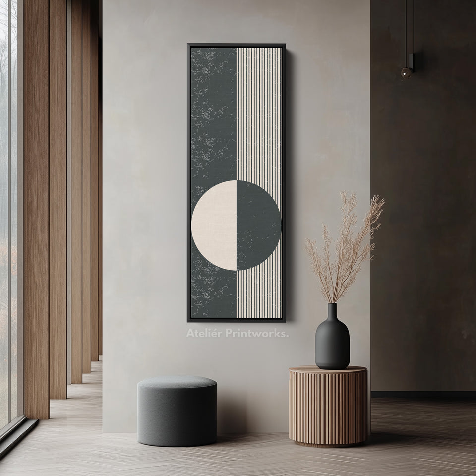 Chevron Sun Abstract Vertical Framed Canvas Wall Art for Hallway or Bedroom