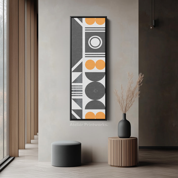 Retro Geometric Circles Vertical Framed Canvas Wall Art for Living Room or Hallway