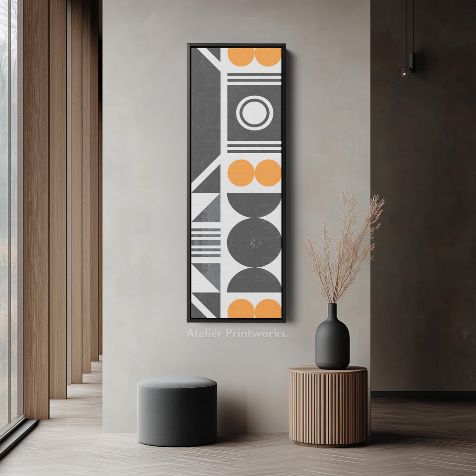 Retro Geometric Circles Vertical Framed Canvas Wall Art for Living Room or Hallway
