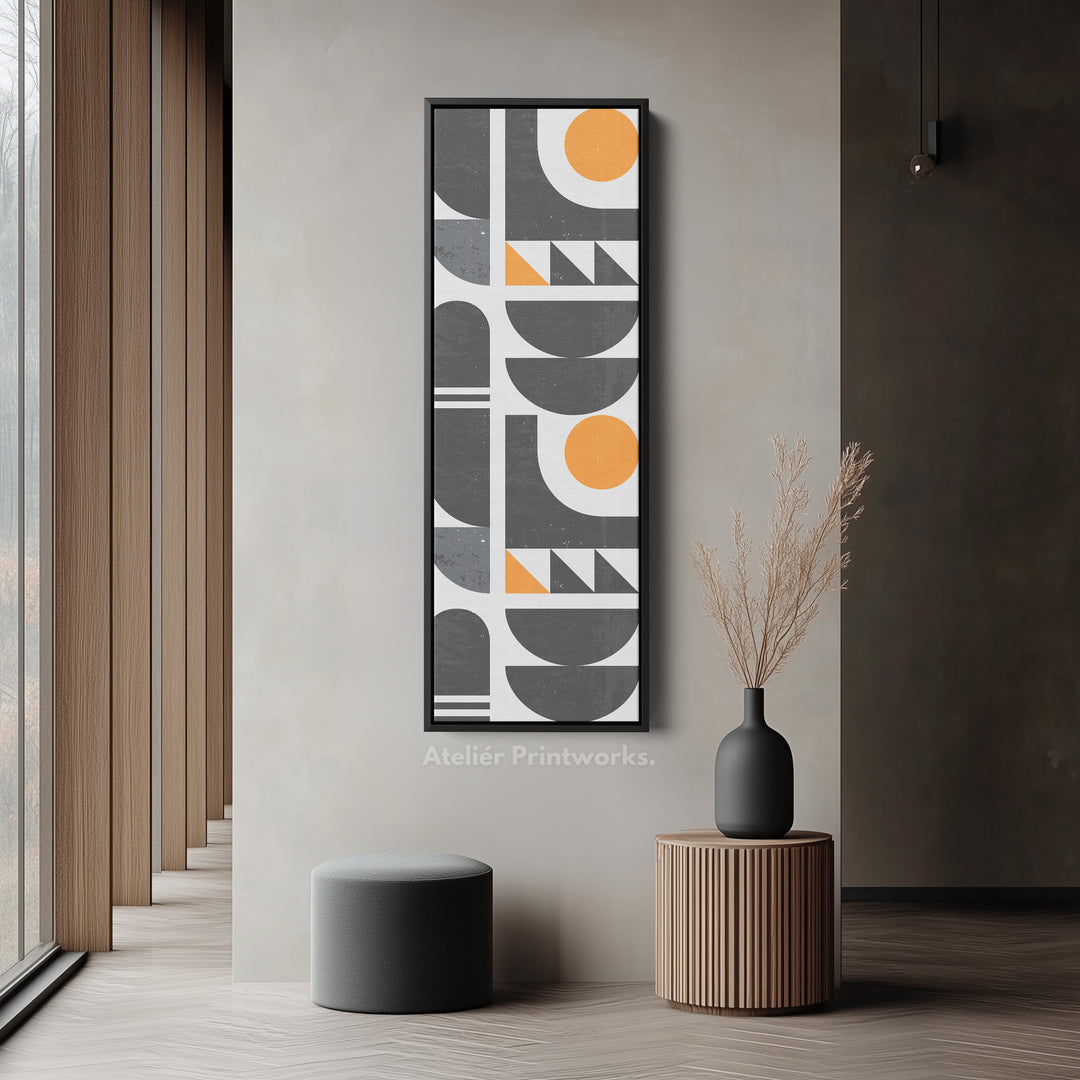 Modern Geometric Sun Vertical Framed Canvas Wall Art for Office or Studio