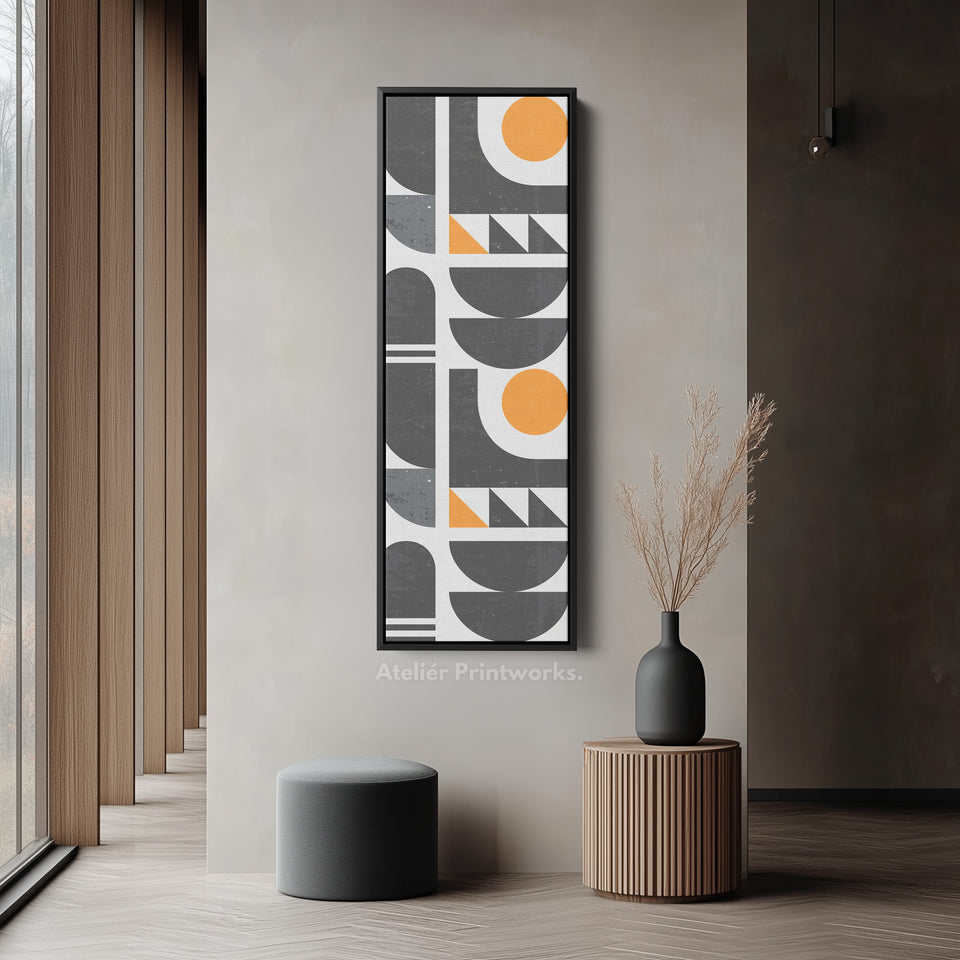 Modern Geometric Sun Vertical Framed Canvas Wall Art for Office or Studio