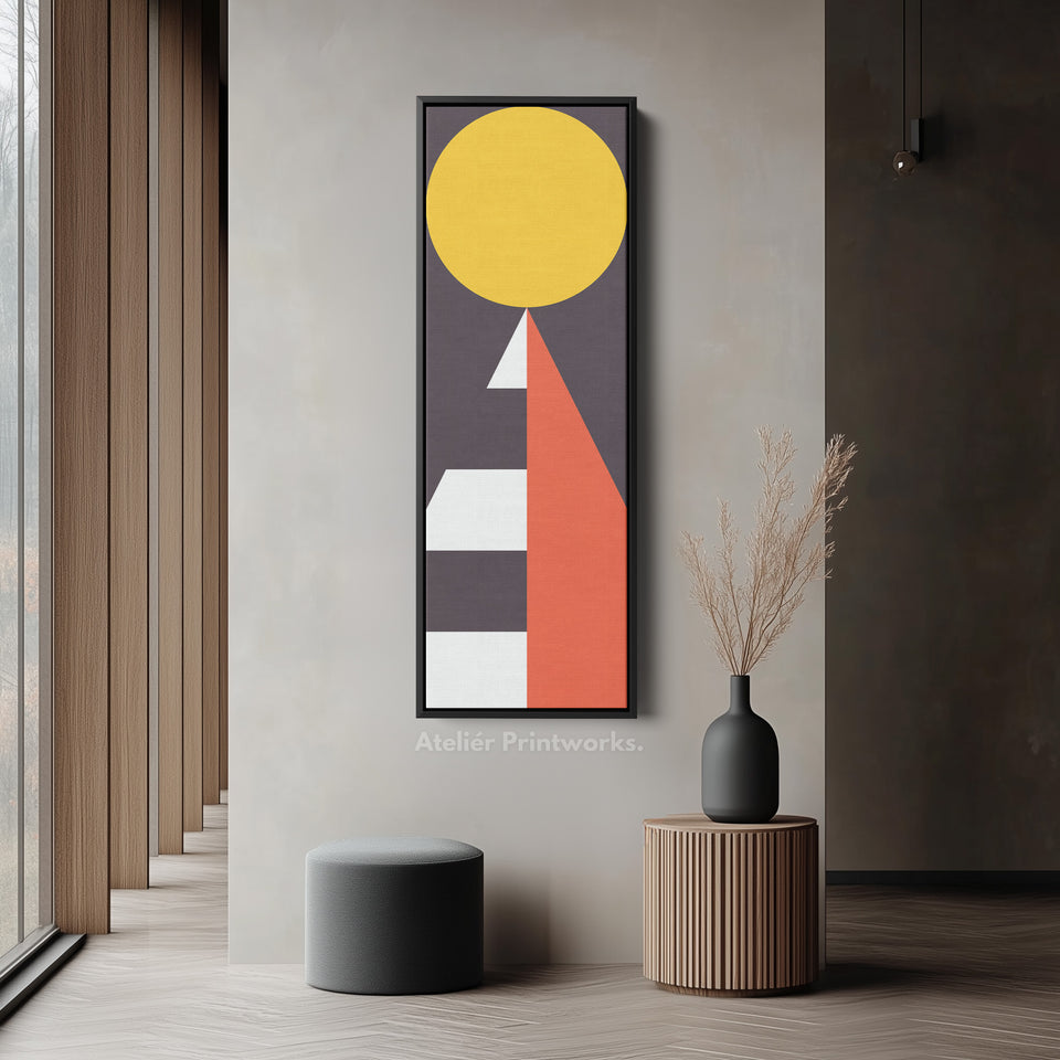 Modern Sun Geometry Vertical Framed Canvas Wall Art for Bedroom or Living Room