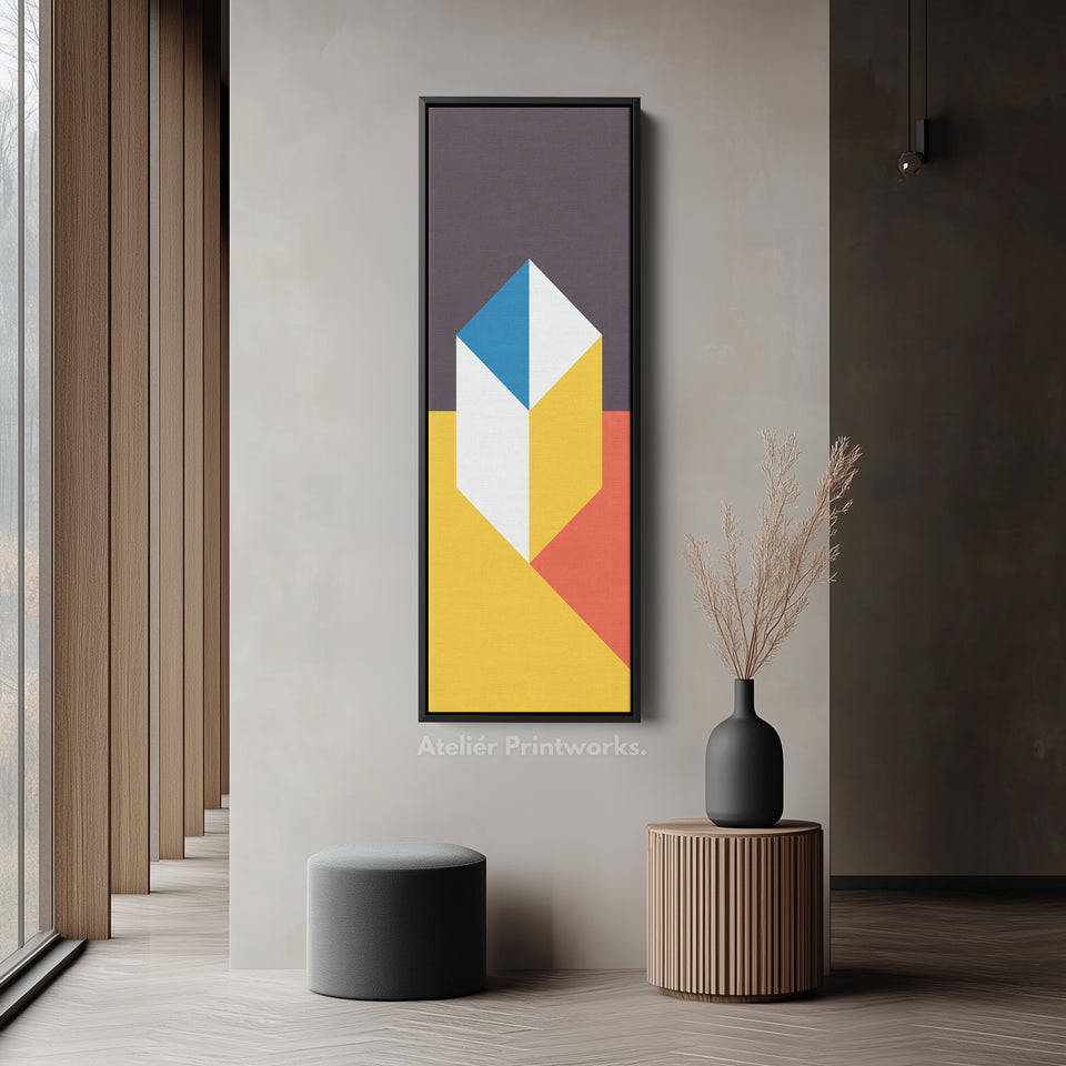 Abstract Cube Geometry Vertical Framed Canvas Wall Art for Office or Hallway