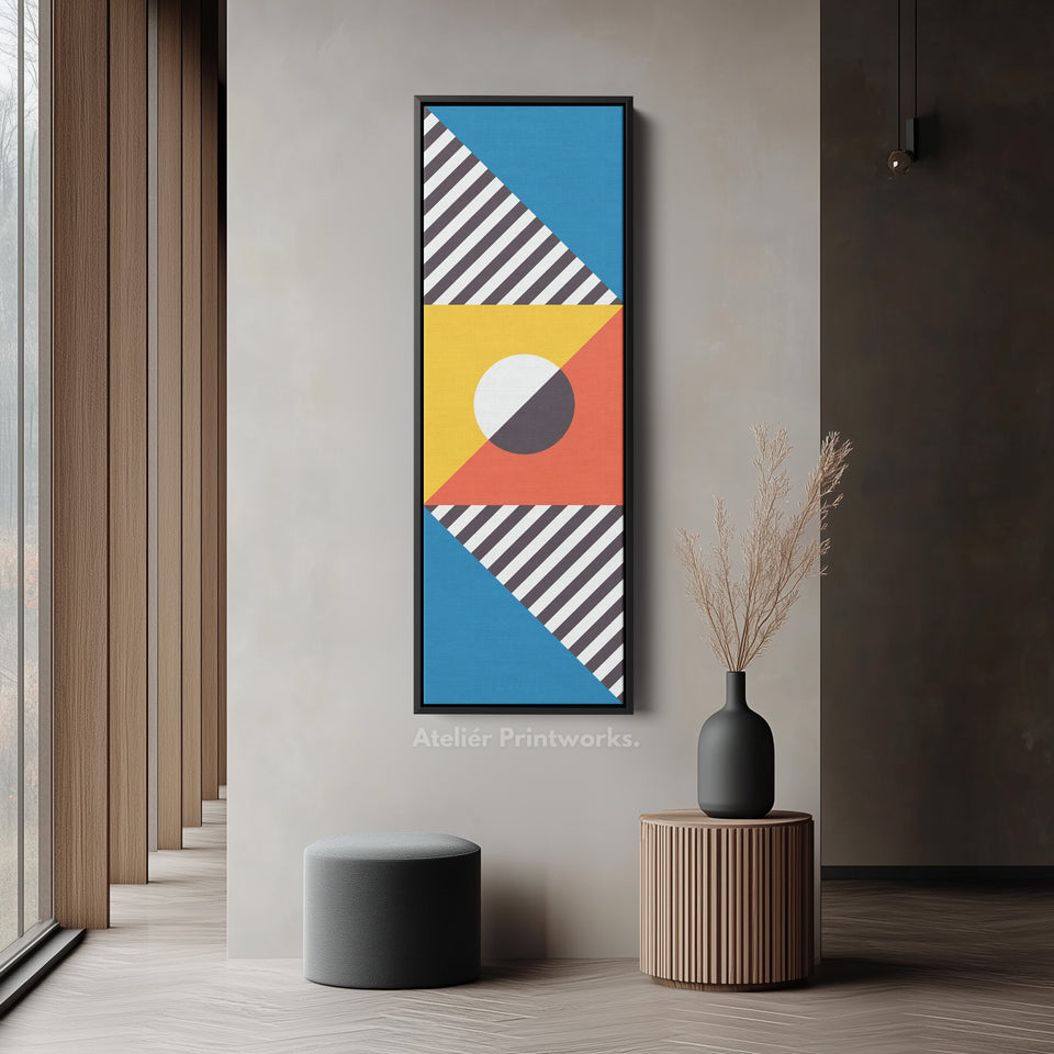 Bauhaus Stripes and Shapes Vertical Framed Canvas Wall Art for Living Room or Office