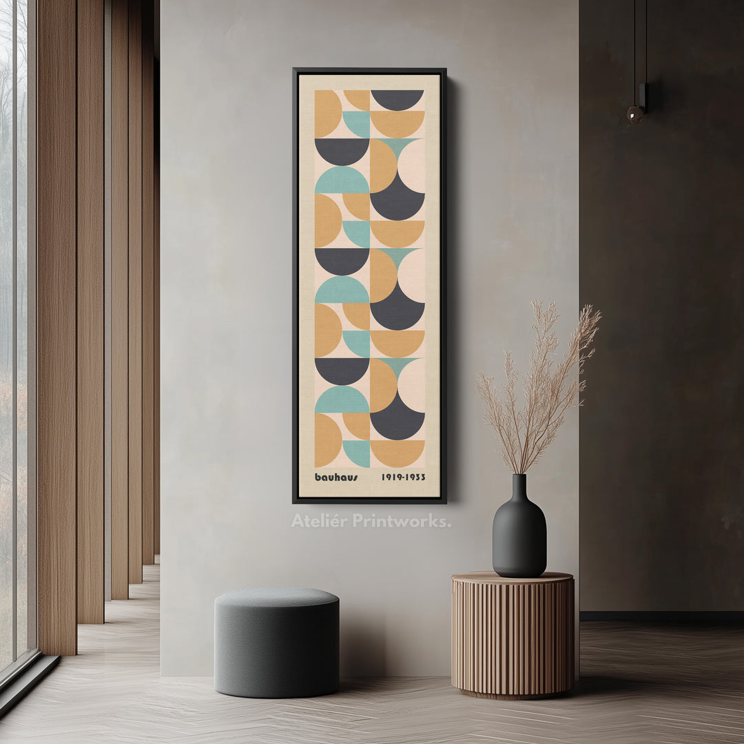 Retro Bauhaus Overlapping Shapes Vertical Framed Canvas Wall Art for Living Room or Study