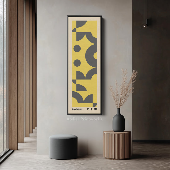 Blue and Beige Bauhaus Vertical Framed Canvas Wall Art for Bedroom or Office