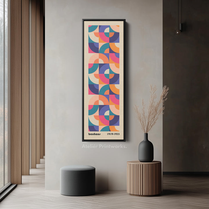 Orange and Blue Bauhaus Pattern Vertical Framed Canvas Wall Art for Bedroom or Living Room