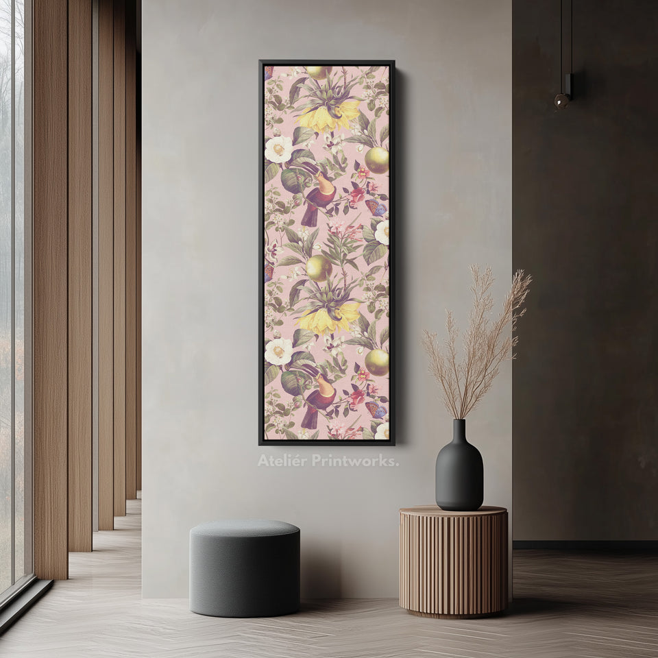 Vertical Wall Art Yellow Flowers And Pink Botanical Skinny Wall Art For Bedroom
