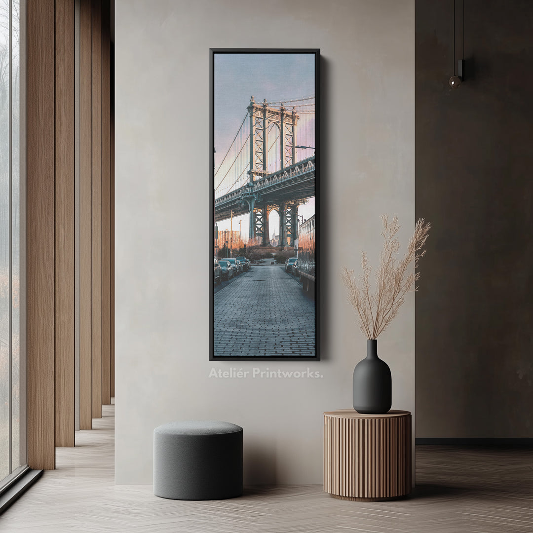 Narrow Wall Art Manhattan Bridge Vertical Framed Canvas For Hallway