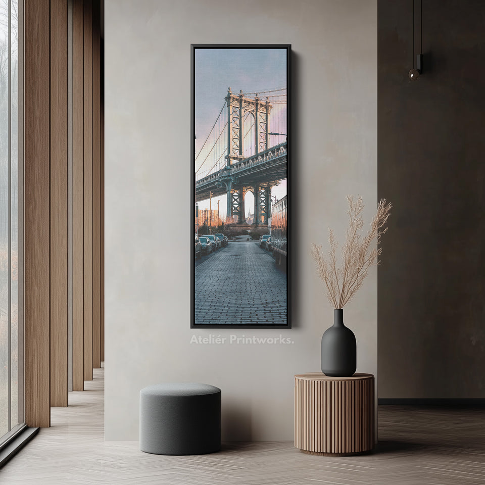 Narrow Wall Art Manhattan Bridge Vertical Framed Canvas For Hallway