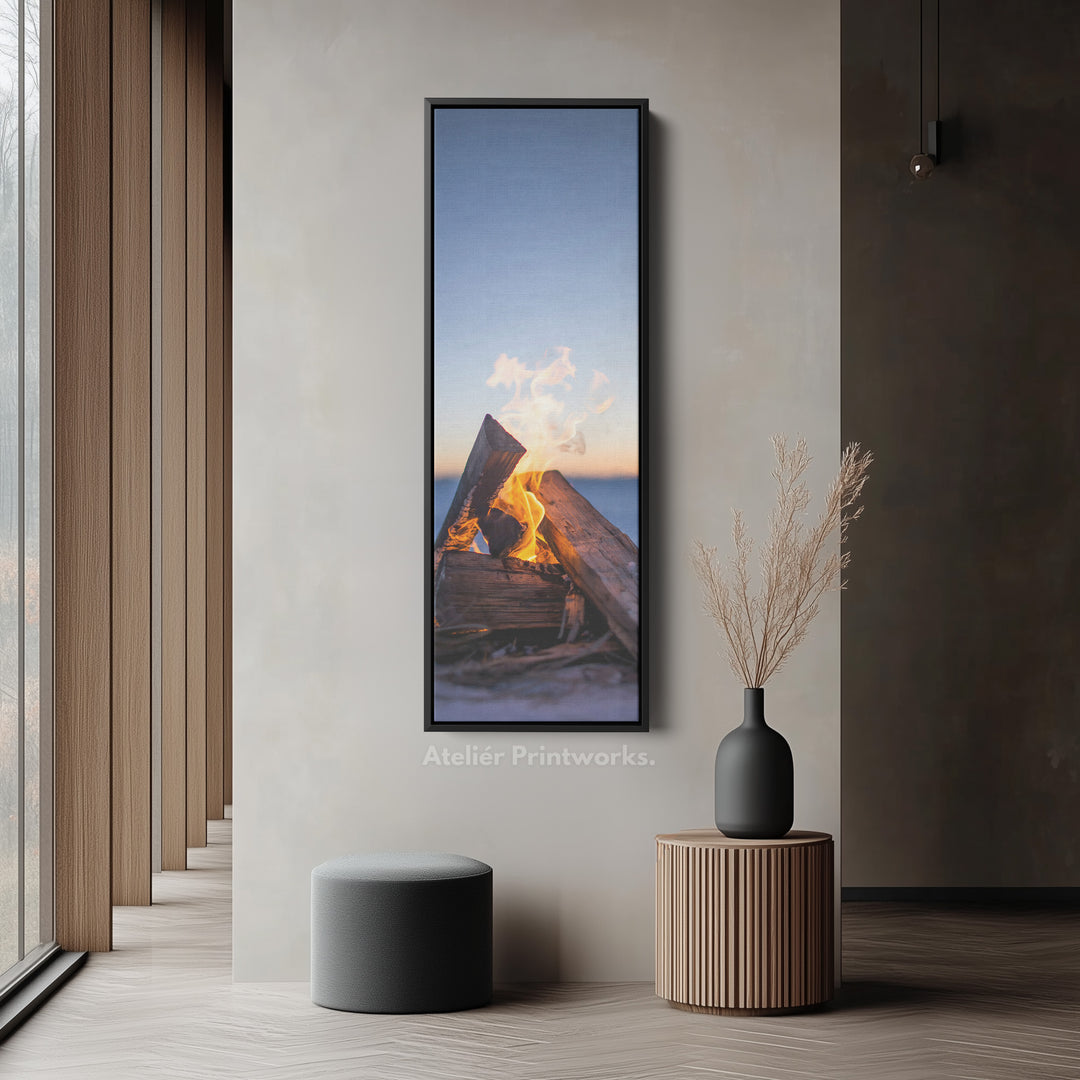 Long Vertical Canvas Campfire Flames Skinny Wall Art For Living Room