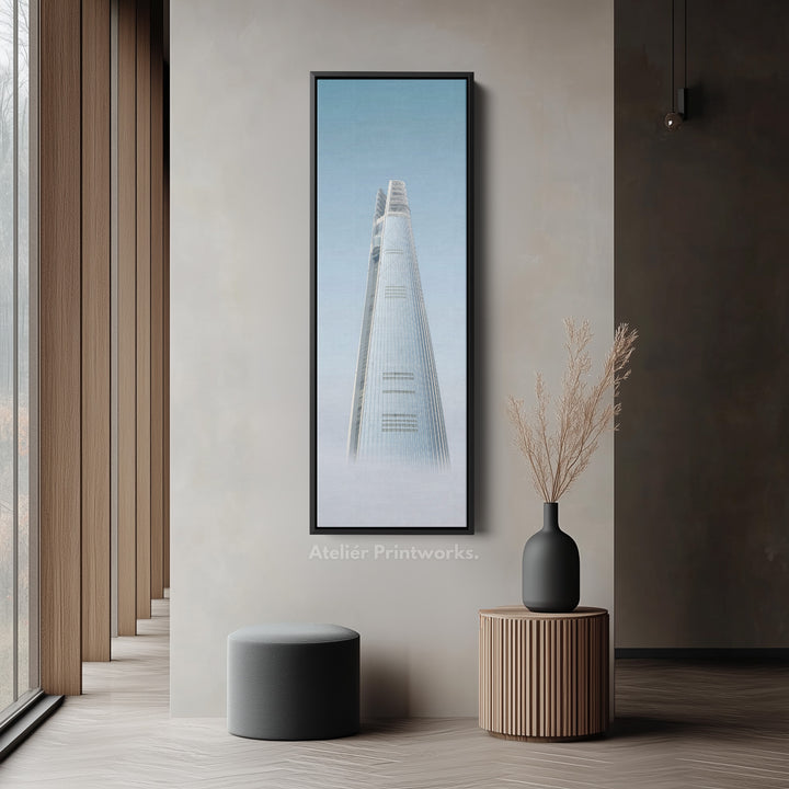 Narrow Wall Art Modern City Tower Vertical Framed Canvas For Office