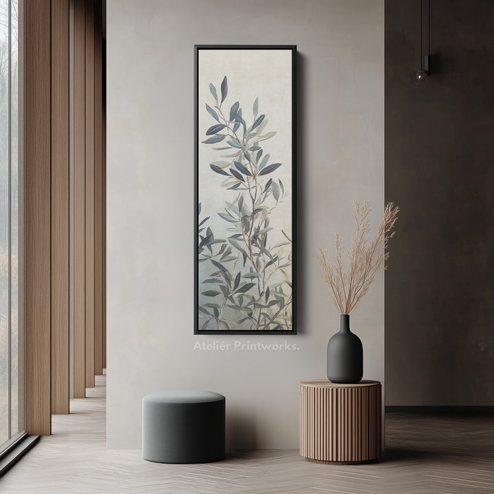 Skinny Wall Art Botanical Olive Branch Vertical Framed Canvas For Kitchen