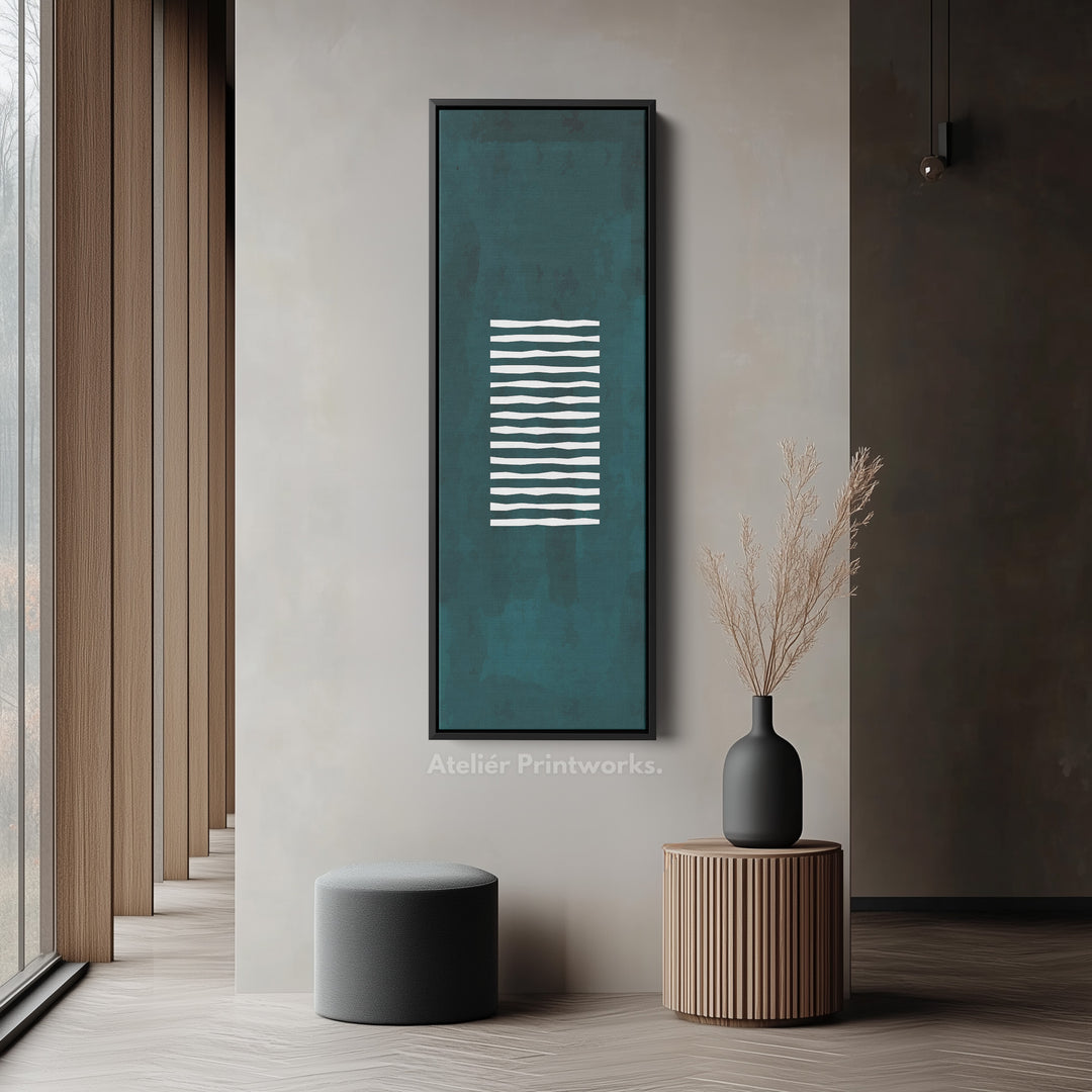 Skinny Wall Art Green White Vertical Framed Canvas For Hallway